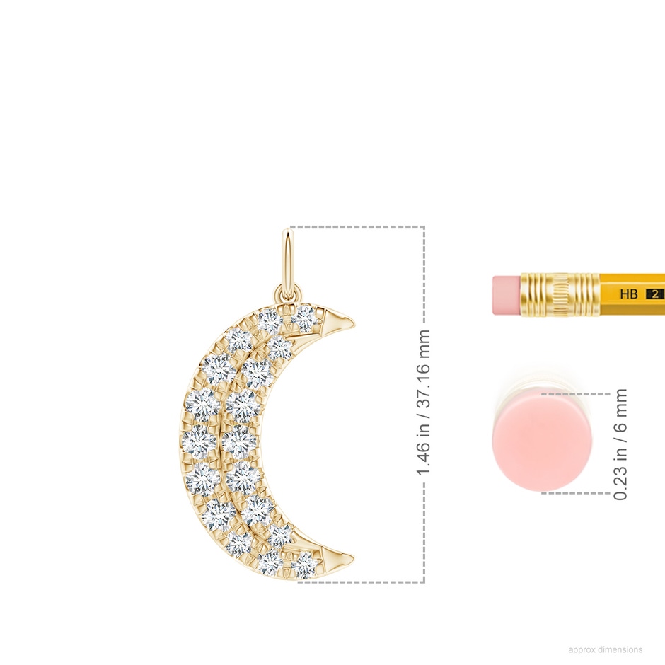 3.3mm FGVS Lab-Grown Pave-Set Diamond Crescent Moon Pendant in Yellow Gold ruler