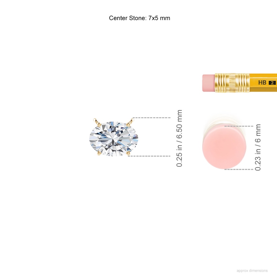 7x5mm FGVS Lab-Grown East-West Oval Diamond Solitaire Pendant in Yellow Gold ruler