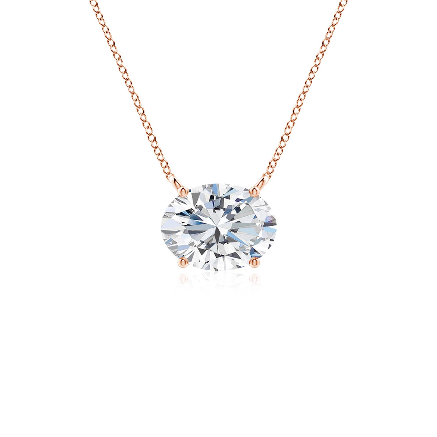 8x6mm FGVS Lab-Grown East-West Oval Diamond Solitaire Pendant in Rose Gold