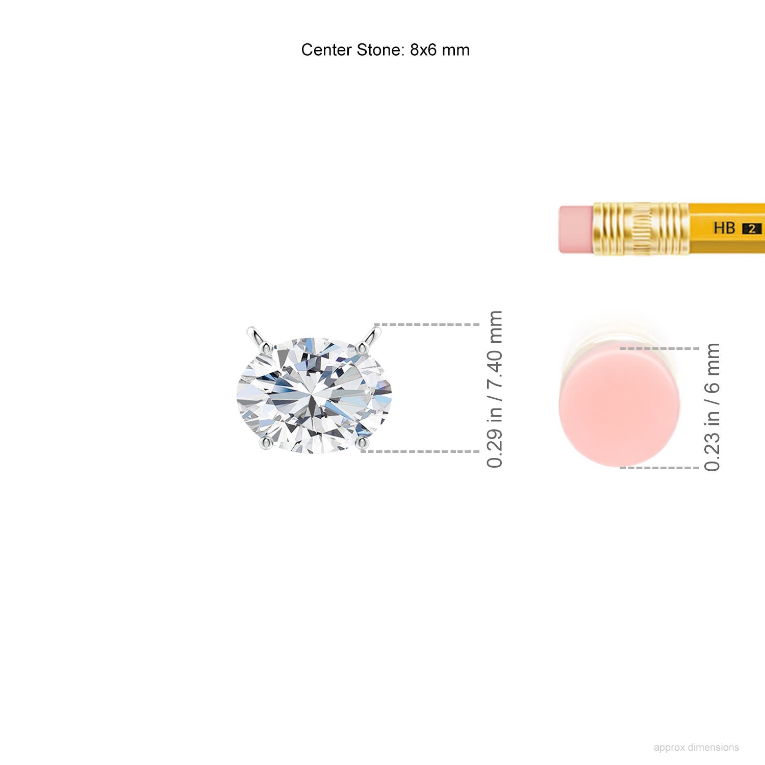 8x6mm FGVS Lab-Grown East-West Oval Diamond Solitaire Pendant in White Gold - ruler