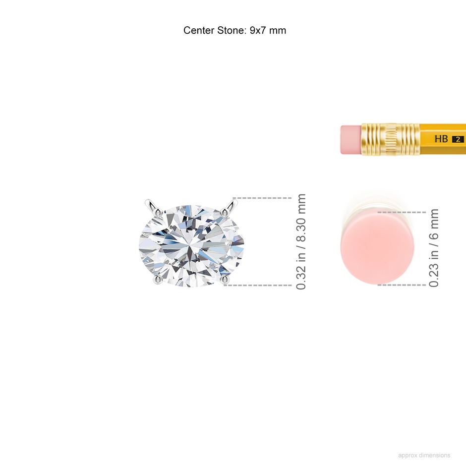 9x7mm FGVS Lab-Grown East-West Oval Diamond Solitaire Pendant in S999 Silver ruler