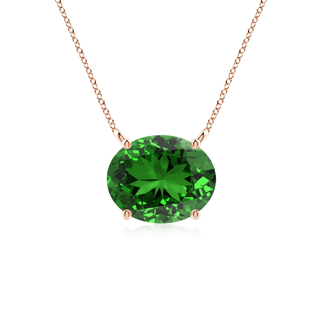 10x8mm Labgrown Lab-Grown East-West Oval Emerald Solitaire Pendant in Rose Gold