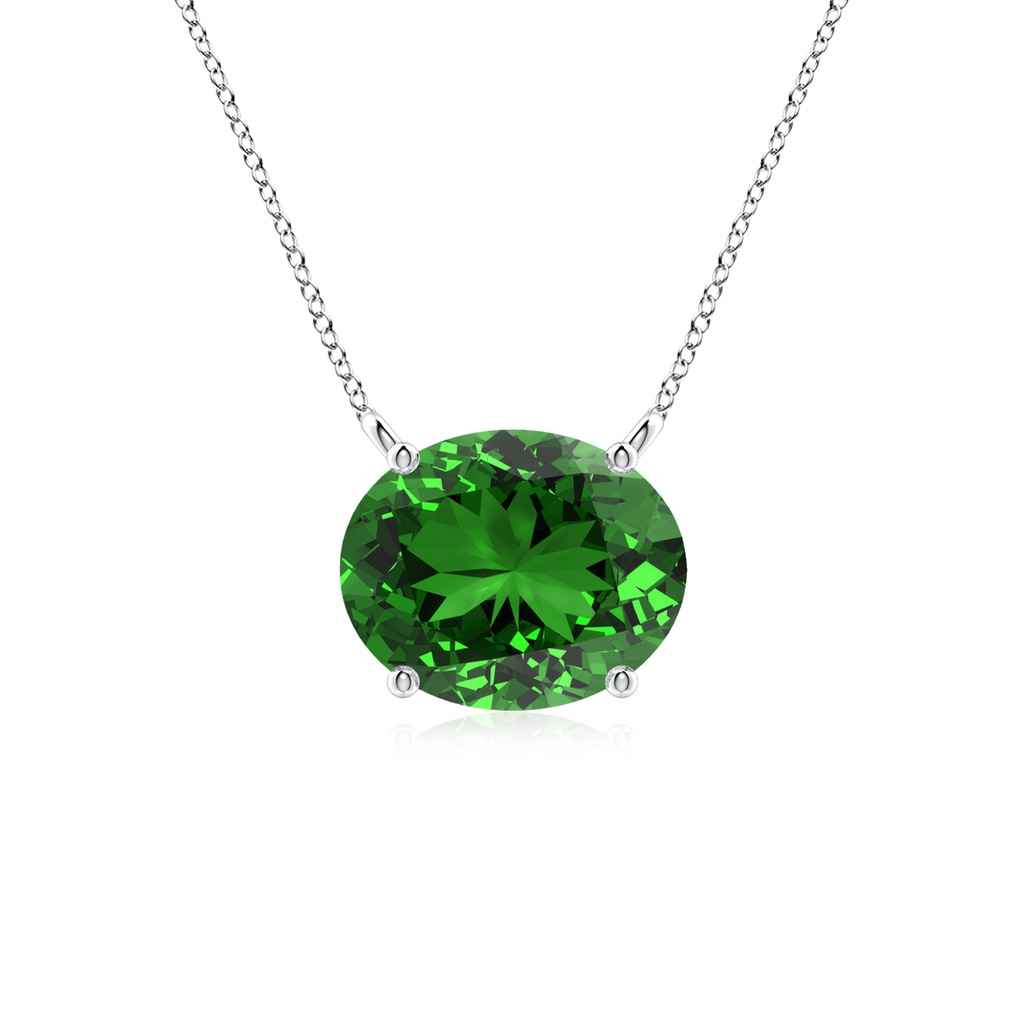 10x8mm Labgrown Lab-Grown East-West Oval Emerald Solitaire Pendant in White Gold 