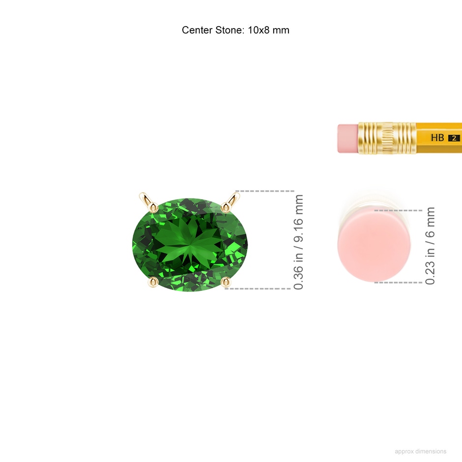10x8mm Labgrown Lab-Grown East-West Oval Emerald Solitaire Pendant in Yellow Gold ruler