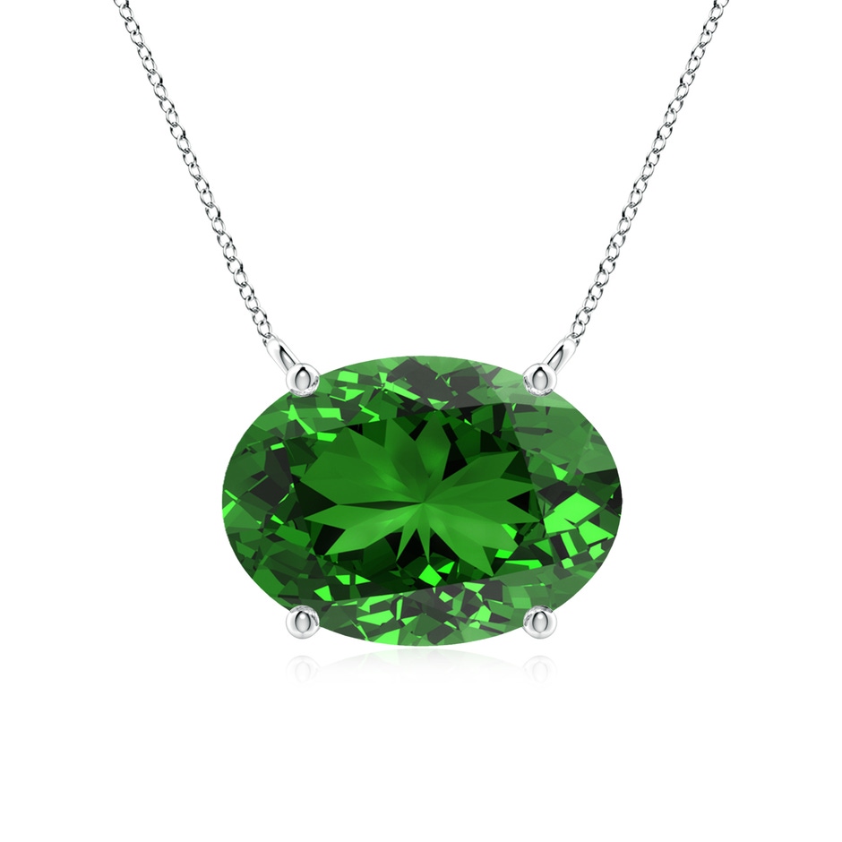 14x10mm Labgrown Lab-Grown East-West Oval Emerald Solitaire Pendant in White Gold 