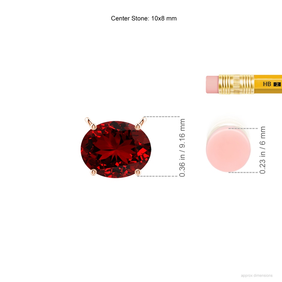 10x8mm Labgrown Lab-Grown East-West Oval Ruby Solitaire Pendant in Rose Gold ruler