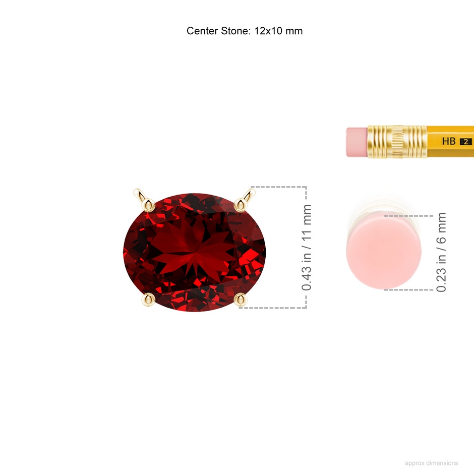 12x10mm Labgrown Lab-Grown East-West Oval Ruby Solitaire Pendant in Yellow Gold ruler