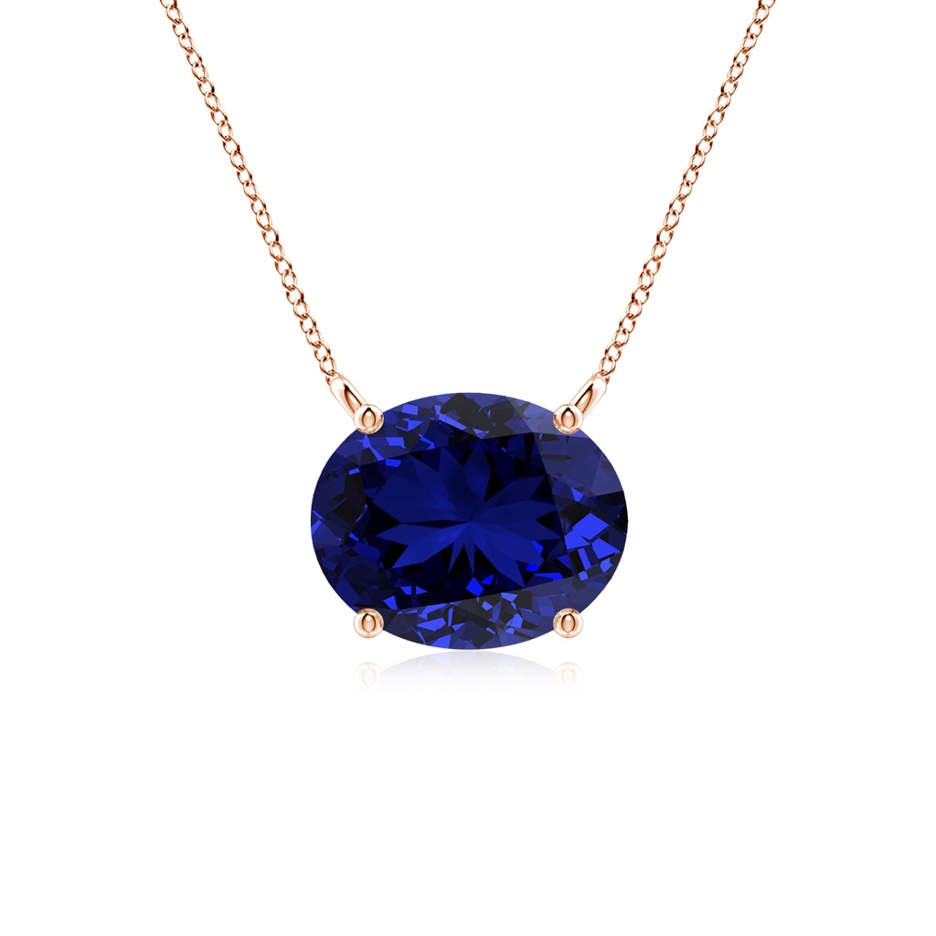 10x8mm Labgrown Lab-Grown East-West Oval Blue Sapphire Solitaire Pendant in Rose Gold