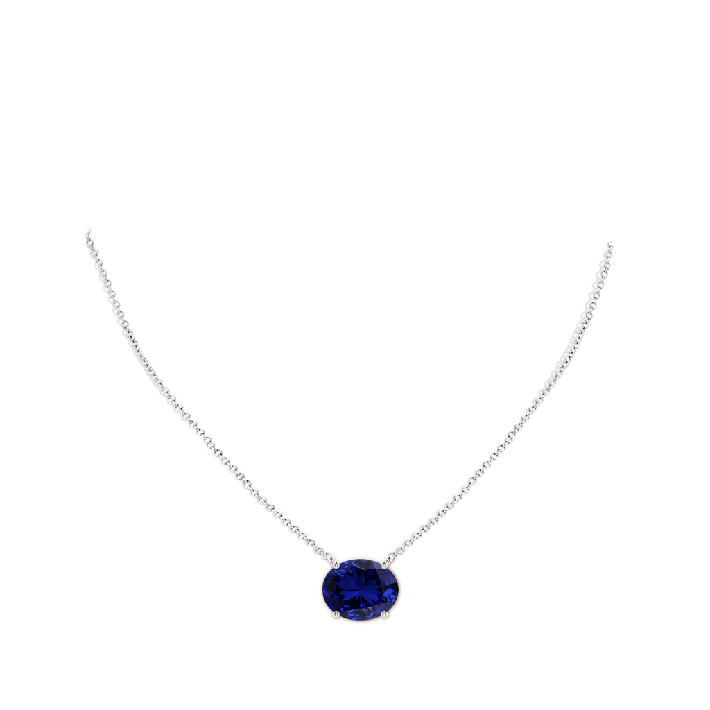 10x8mm Labgrown Lab-Grown East-West Oval Blue Sapphire Solitaire Pendant in White Gold pen