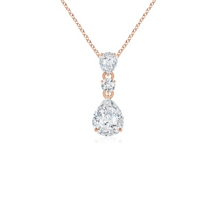 7x5mm FGVS Lab-Grown Pear and Round Diamond Three Stone Pendant in 10K Rose Gold