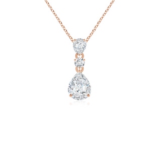 7x5mm FGVS Lab-Grown Pear and Round Diamond Three Stone Pendant in Rose Gold