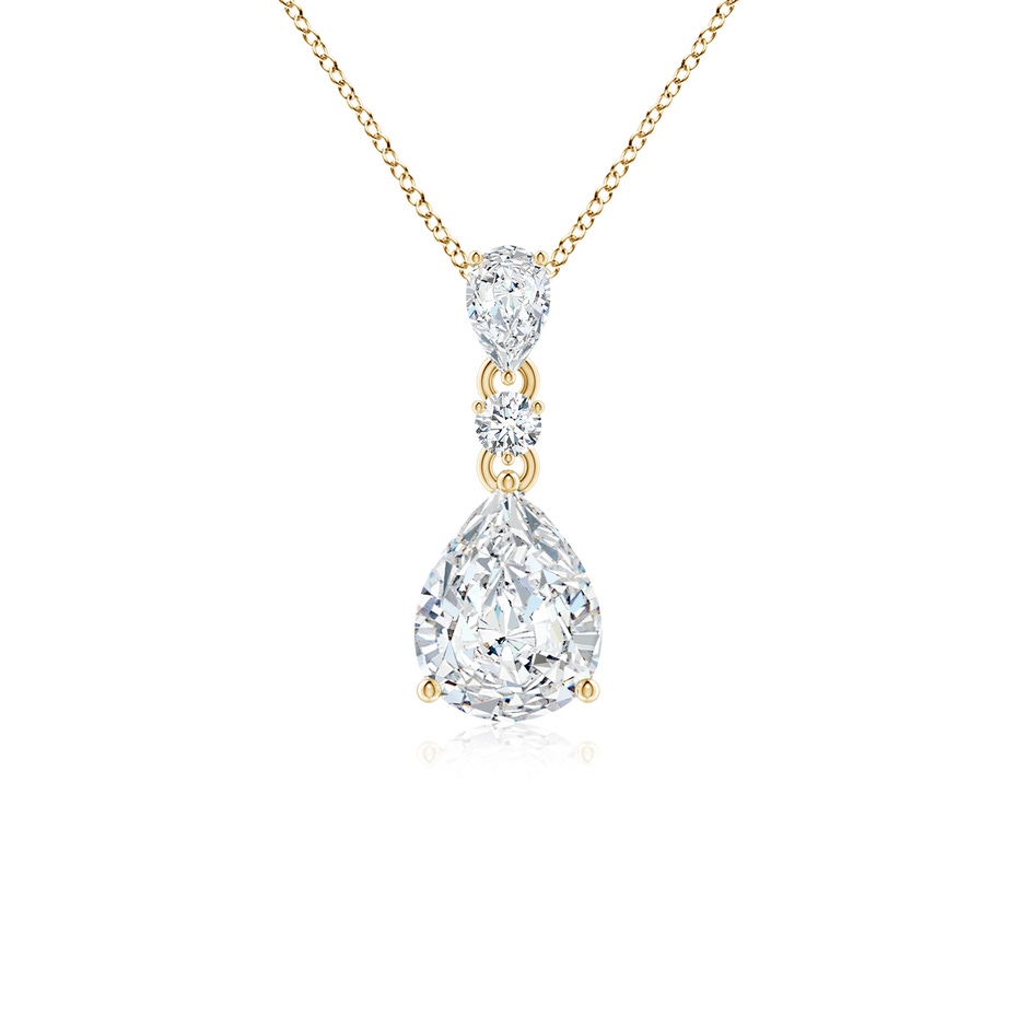 9x7mm FGVS Lab-Grown Pear and Round Diamond Three Stone Pendant in Yellow Gold 