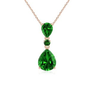 10x8mm Labgrown Lab-Grown Pear and Round Emerald Three Stone Pendant in 9K Rose Gold