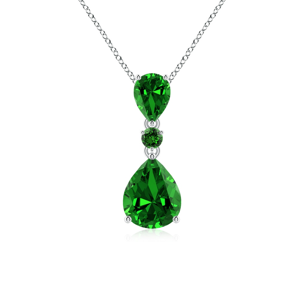 10x8mm Labgrown Lab-Grown Pear and Round Emerald Three Stone Pendant in P950 Platinum
