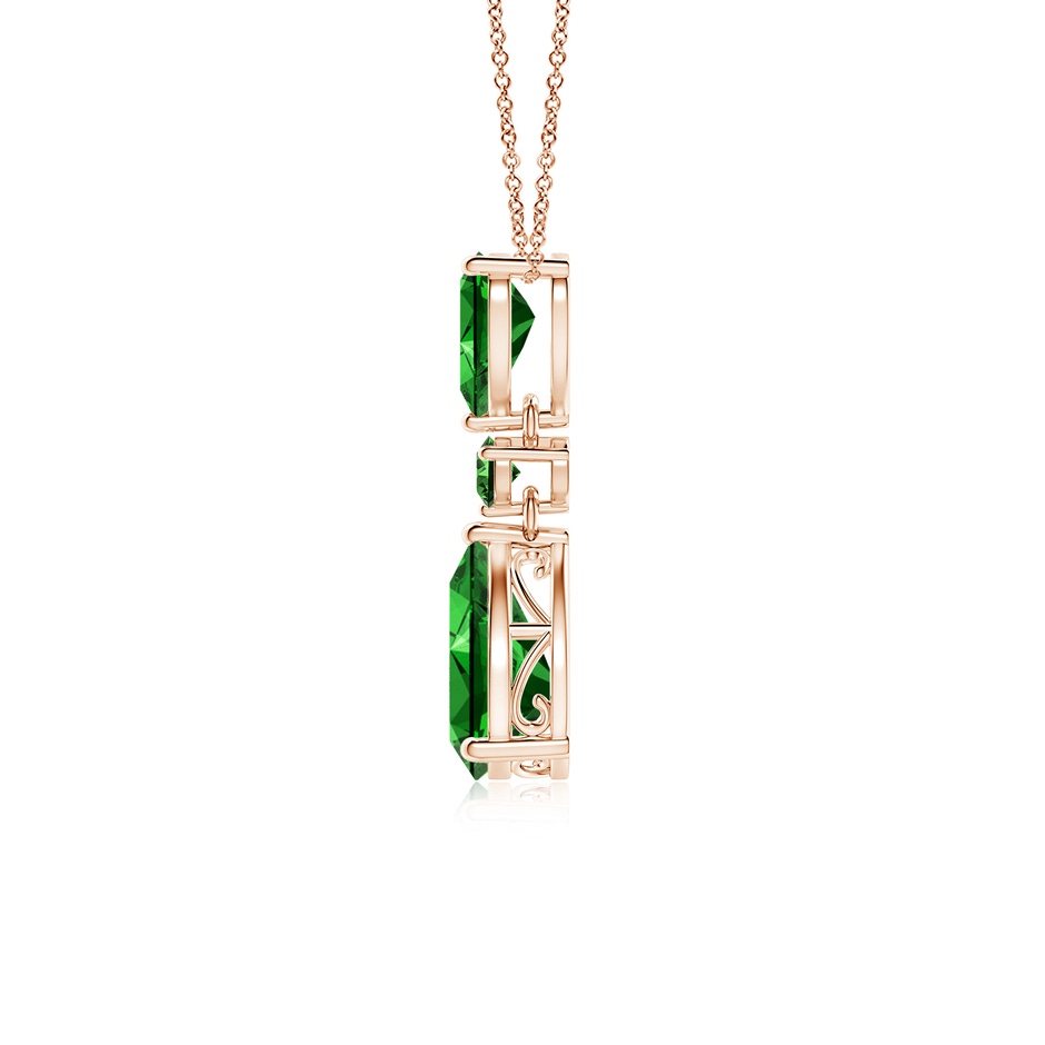 10x8mm Labgrown Lab-Grown Pear and Round Emerald Three Stone Pendant in Rose Gold side 199