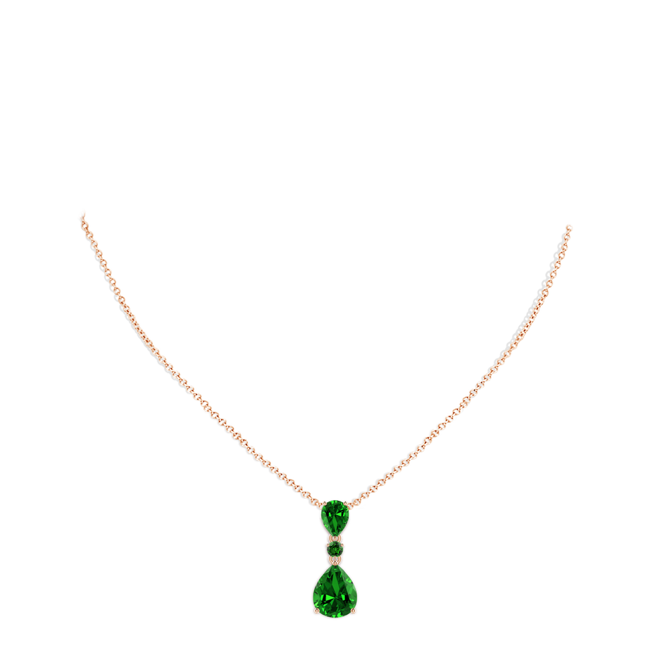 10x8mm Labgrown Lab-Grown Pear and Round Emerald Three Stone Pendant in Rose Gold pen