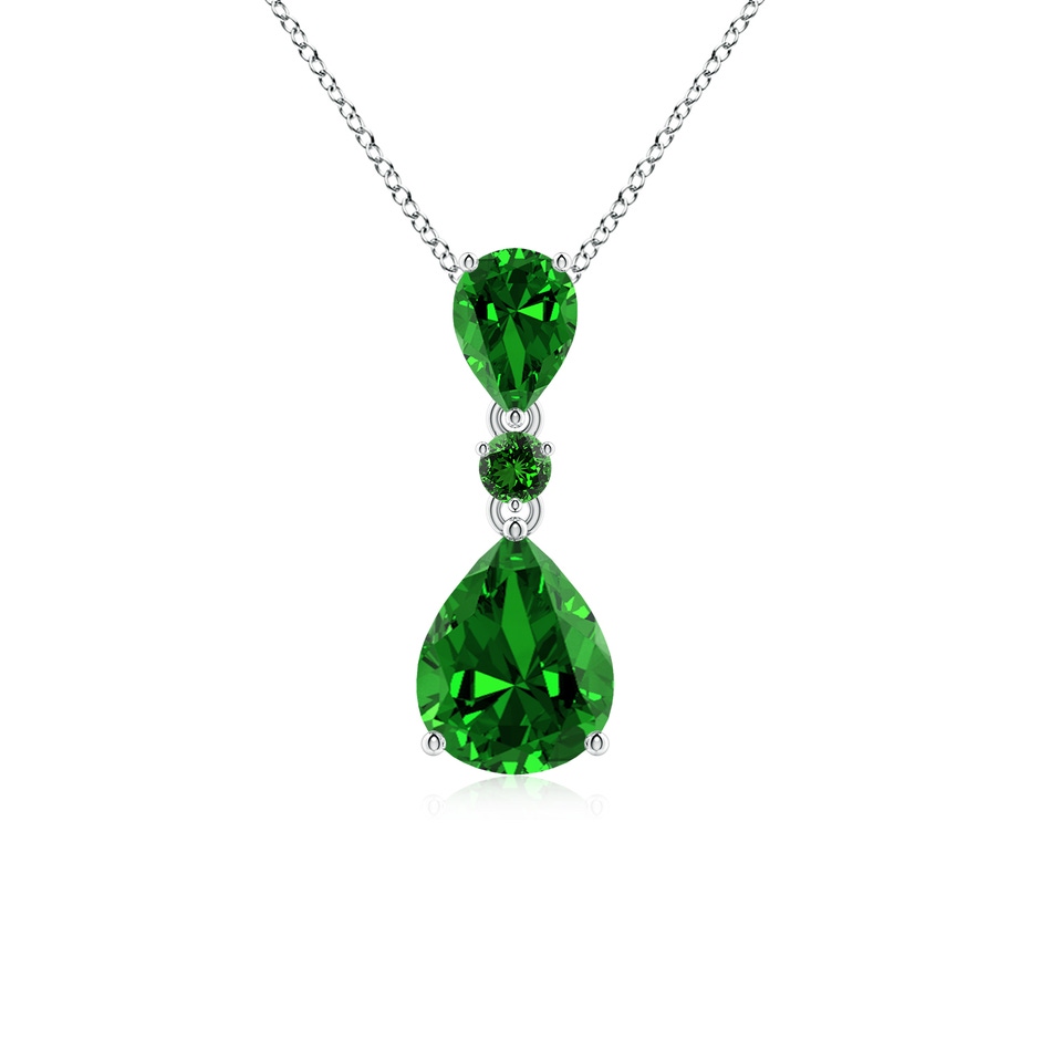 10x8mm Labgrown Lab-Grown Pear and Round Emerald Three Stone Pendant in S999 Silver 