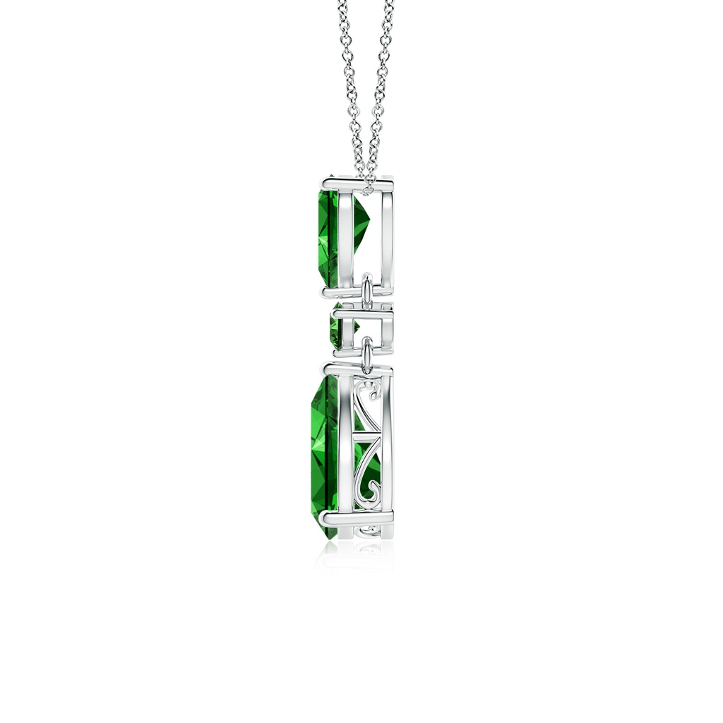 10x8mm Labgrown Lab-Grown Pear and Round Emerald Three Stone Pendant in White Gold Side 199