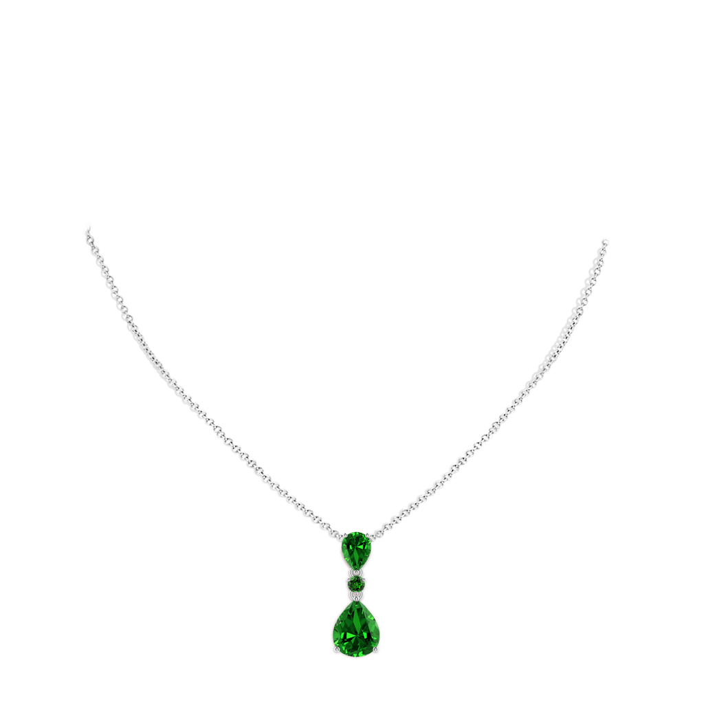 10x8mm Labgrown Lab-Grown Pear and Round Emerald Three Stone Pendant in White Gold pen
