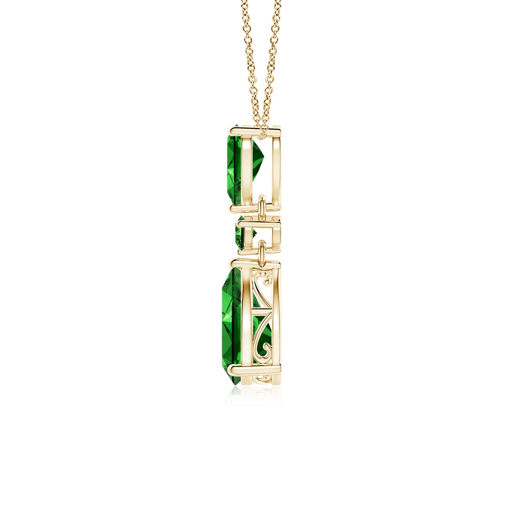 10x8mm Labgrown Lab-Grown Pear and Round Emerald Three Stone Pendant in Yellow Gold - side 199