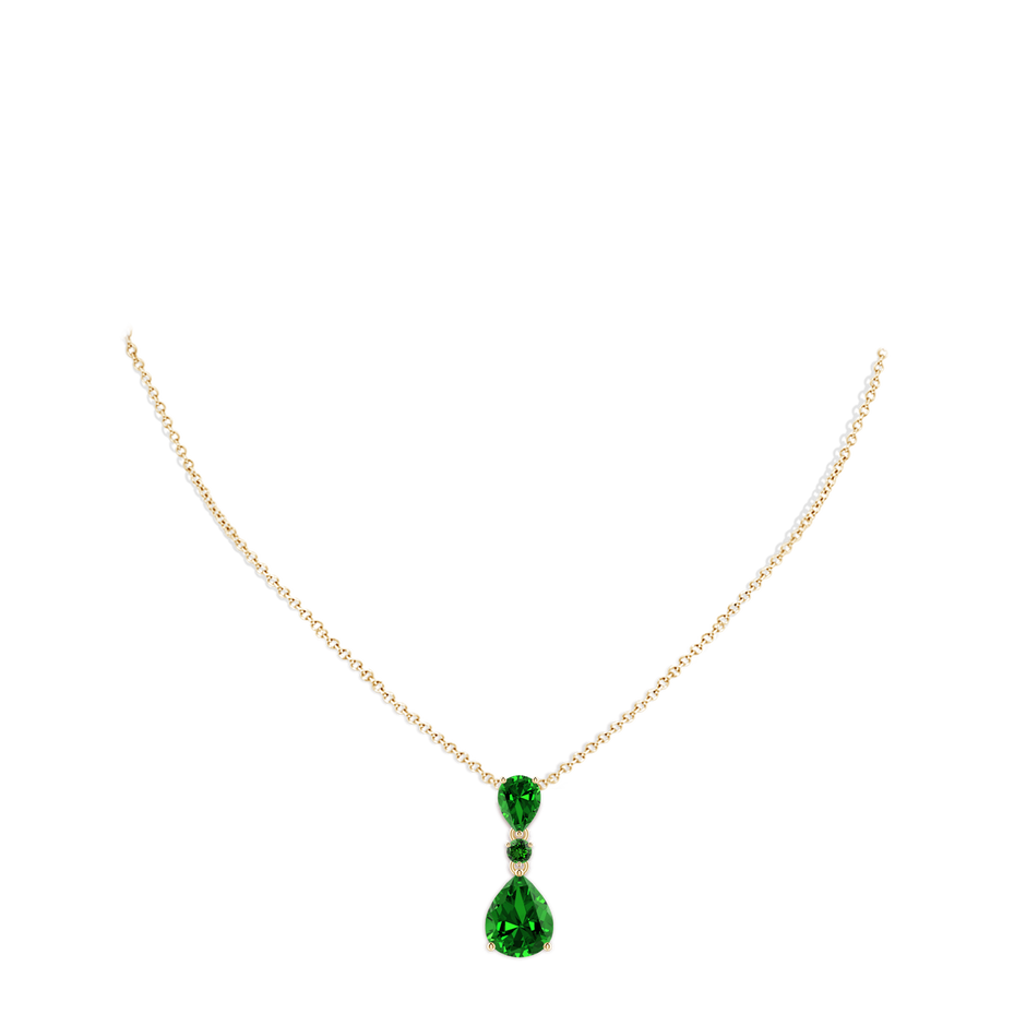 10x8mm Labgrown Lab-Grown Pear and Round Emerald Three Stone Pendant in Yellow Gold pen