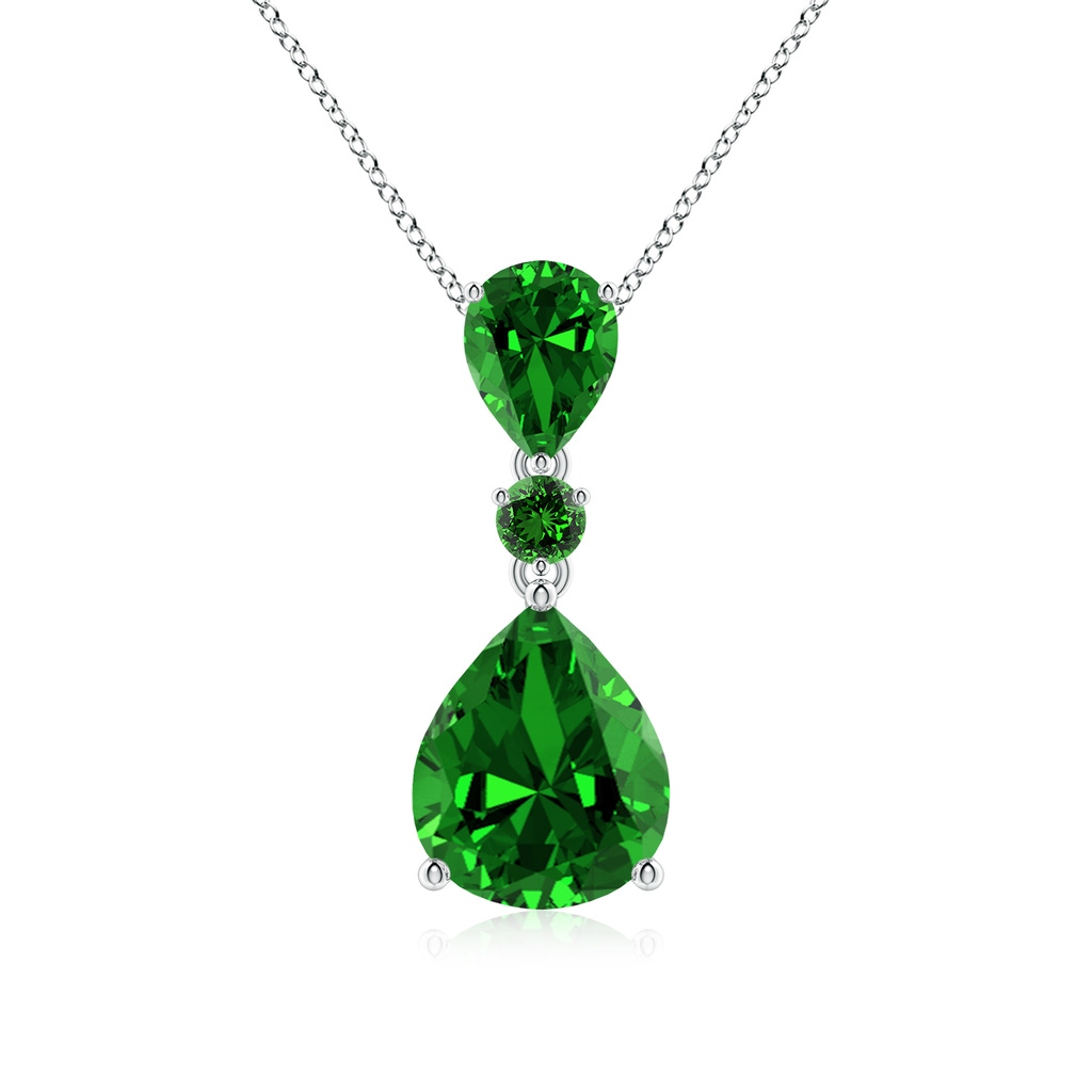 12x10mm Labgrown Lab-Grown Pear and Round Emerald Three Stone Pendant in White Gold