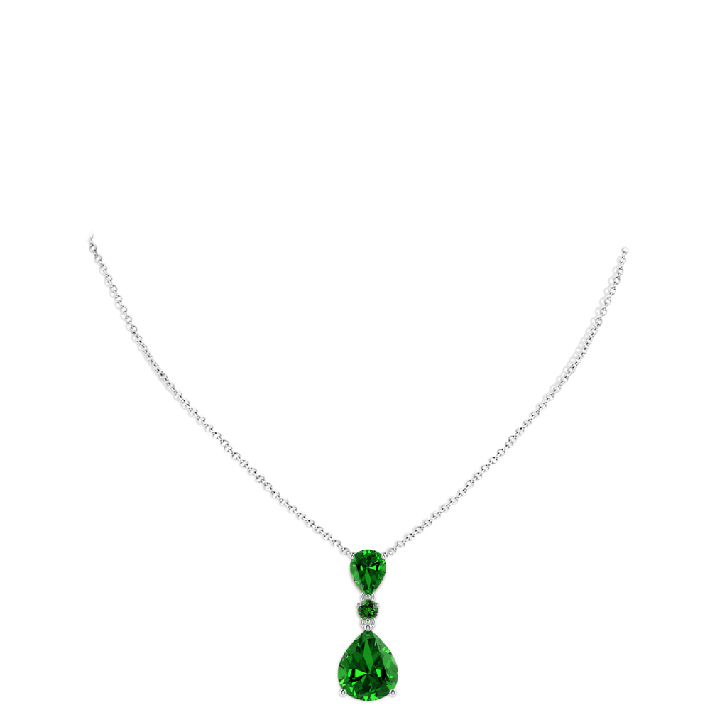 12x10mm Labgrown Lab-Grown Pear and Round Emerald Three Stone Pendant in White Gold pen