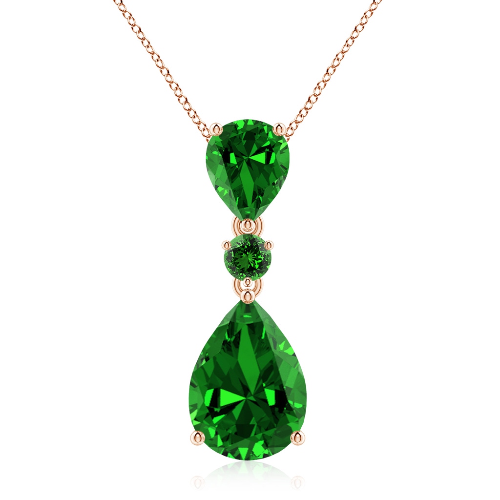14x10mm Labgrown Lab-Grown Pear and Round Emerald Three Stone Pendant in 9K Rose Gold