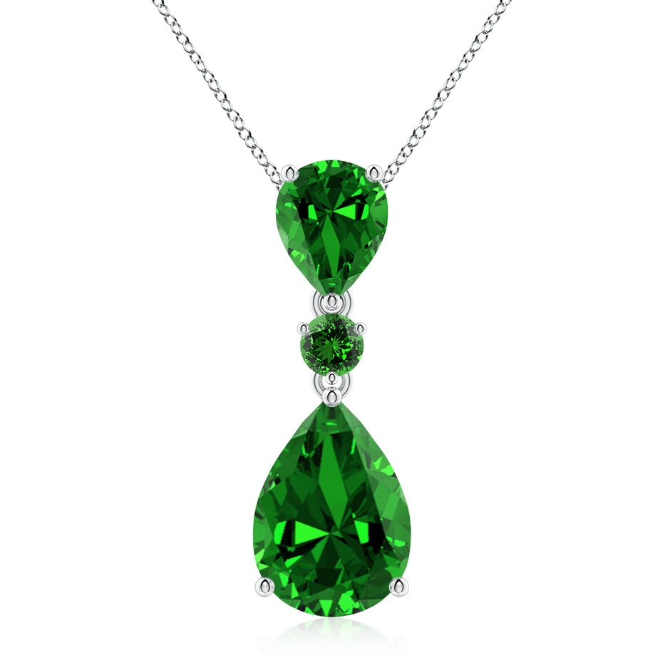 14x10mm Labgrown Lab-Grown Pear and Round Emerald Three Stone Pendant in P950 Platinum 