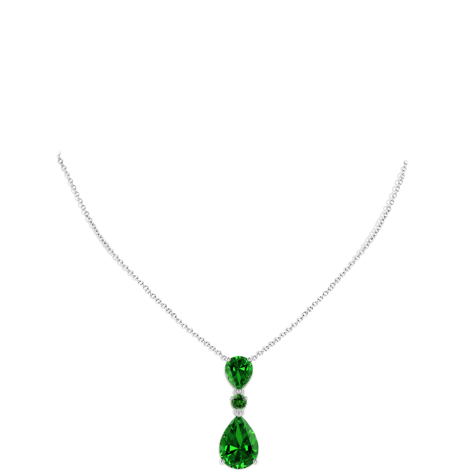 14x10mm Labgrown Lab-Grown Pear and Round Emerald Three Stone Pendant in P950 Platinum pen