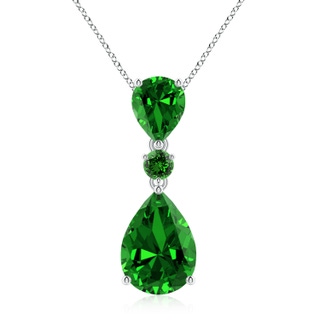 14x10mm Labgrown Lab-Grown Pear and Round Emerald Three Stone Pendant in White Gold