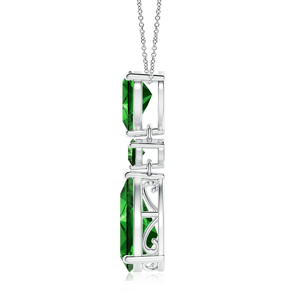 14x10mm Labgrown Lab-Grown Pear and Round Emerald Three Stone Pendant in White Gold Side 199