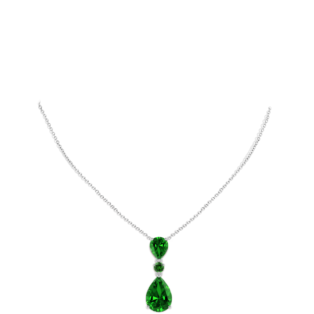 14x10mm Labgrown Lab-Grown Pear and Round Emerald Three Stone Pendant in White Gold pen