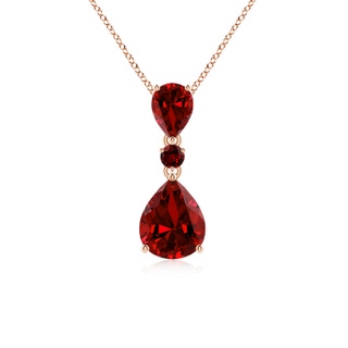 10x8mm Labgrown Lab-Grown Pear and Round Ruby Three Stone Pendant in 10K Rose Gold