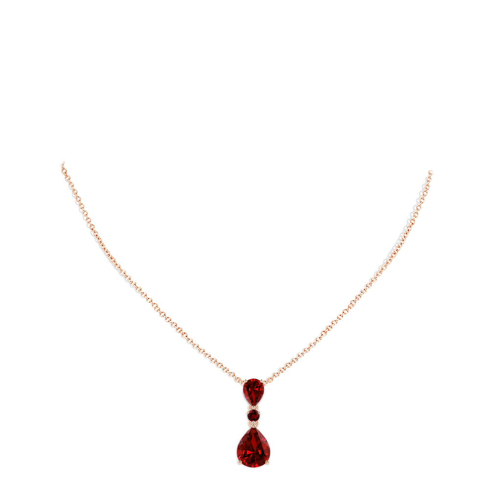 10x8mm Labgrown Lab-Grown Pear and Round Ruby Three Stone Pendant in Rose Gold pen