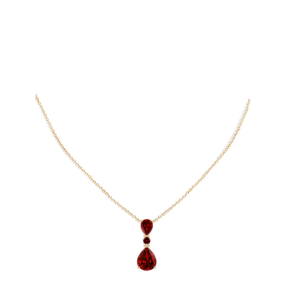 10x8mm Labgrown Lab-Grown Pear and Round Ruby Three Stone Pendant in Yellow Gold pen