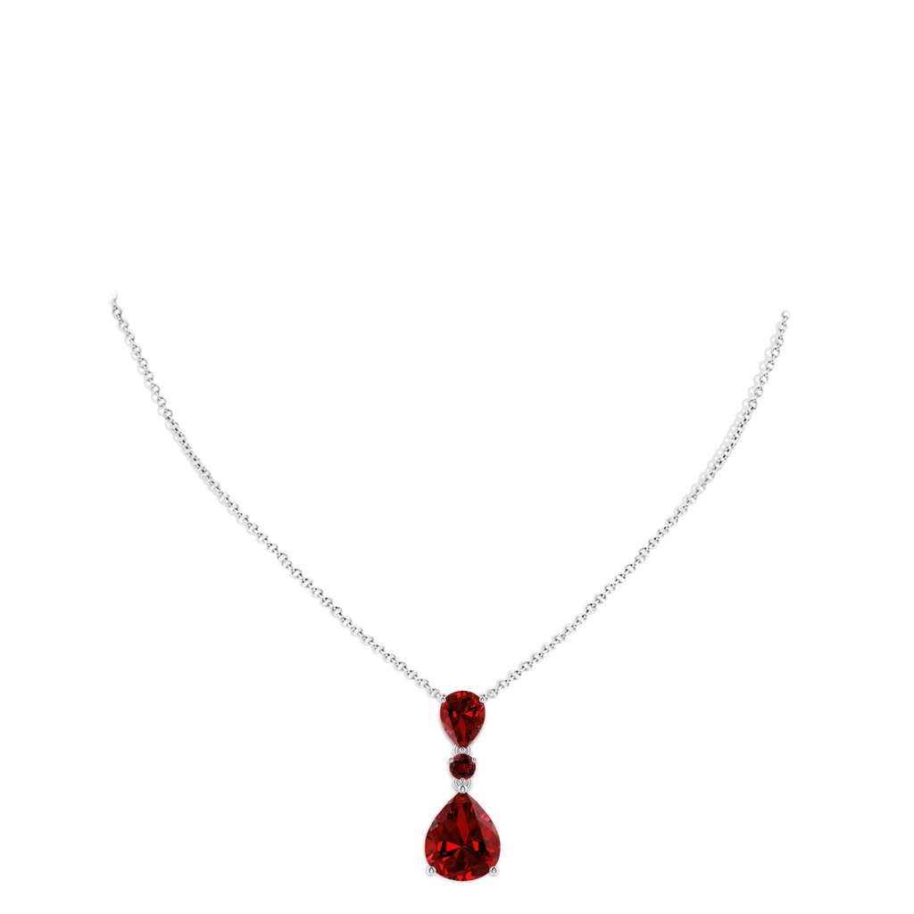12x10mm Labgrown Lab-Grown Pear and Round Ruby Three Stone Pendant in White Gold pen