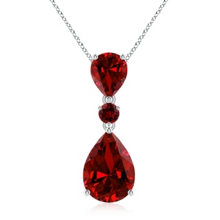 14x10mm Labgrown Lab-Grown Pear and Round Ruby Three Stone Pendant in P950 Platinum