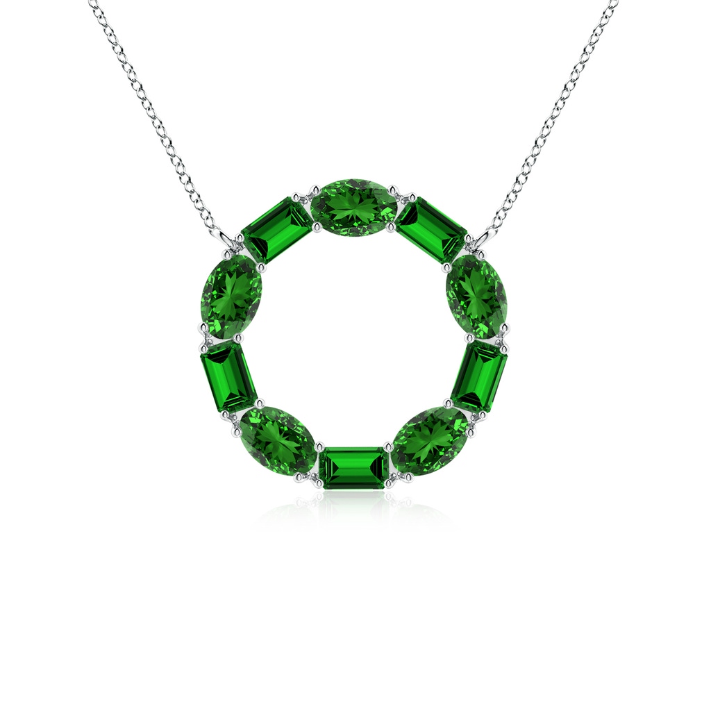 5x3mm Labgrown Lab-Grown Emerald-Cut and Oval Emerald Circle of Life Pendant in 18K White Gold