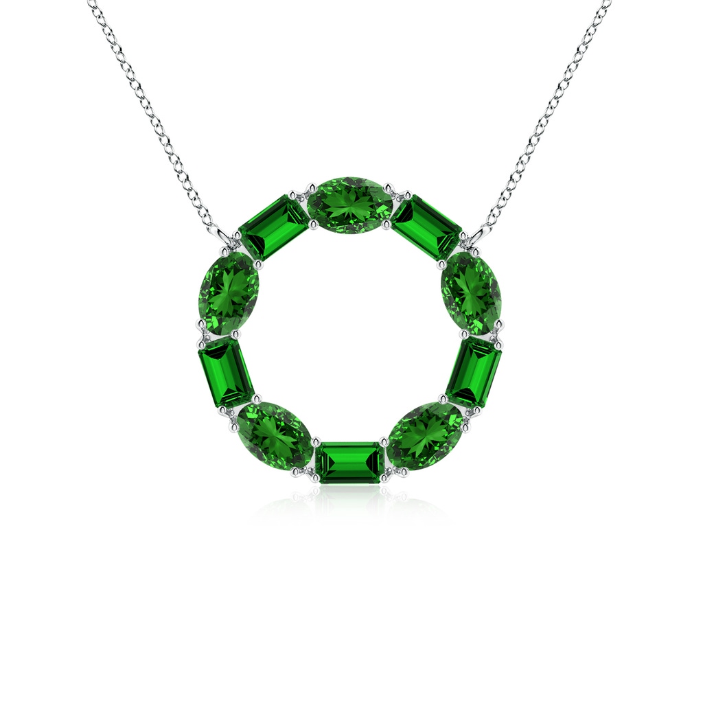 5x3mm Labgrown Lab-Grown Emerald-Cut and Oval Emerald Circle of Life Pendant in P950 Platinum