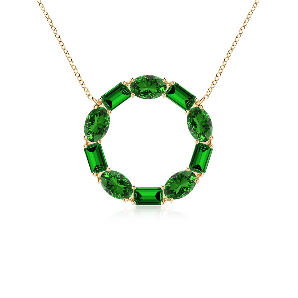 5x3mm Labgrown Lab-Grown Emerald-Cut and Oval Emerald Circle of Life Pendant in Yellow Gold