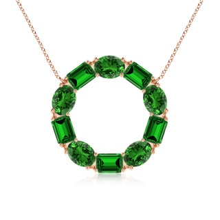 6x4mm Labgrown Lab-Grown Emerald-Cut and Oval Emerald Circle of Life Pendant in 18K Rose Gold