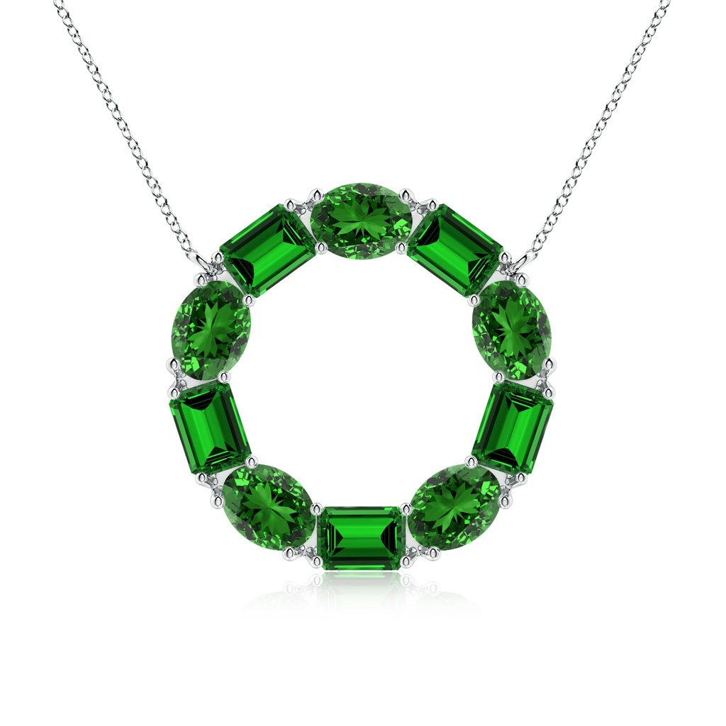 6x4mm Labgrown Lab-Grown Emerald-Cut and Oval Emerald Circle of Life Pendant in White Gold