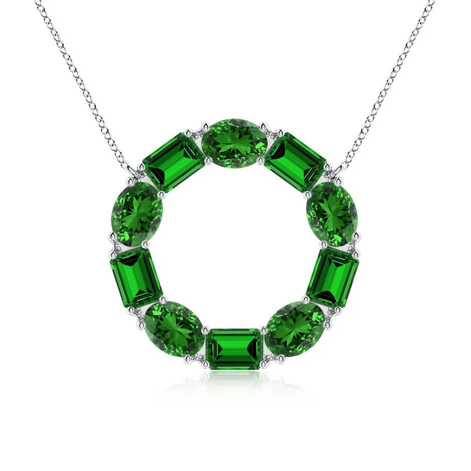 6x4mm Labgrown Lab-Grown Emerald-Cut and Oval Emerald Circle of Life Pendant in White Gold 