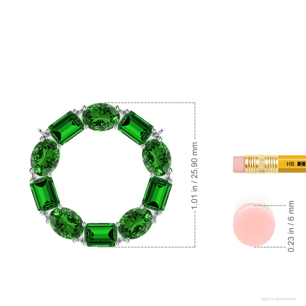 6x4mm Labgrown Lab-Grown Emerald-Cut and Oval Emerald Circle of Life Pendant in White Gold ruler