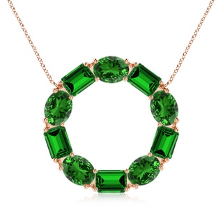 7x5mm Labgrown Lab-Grown Emerald-Cut and Oval Emerald Circle of Life Pendant in Rose Gold