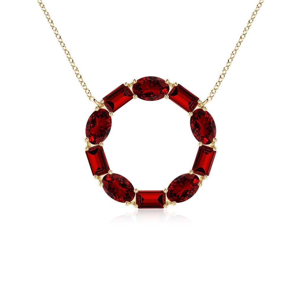 5x3mm Labgrown Lab-Grown Emerald-Cut and Oval Ruby Circle of Life Pendant in 18K Yellow Gold