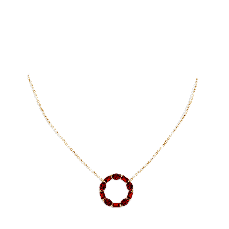 5x3mm Labgrown Lab-Grown Emerald-Cut and Oval Ruby Circle of Life Pendant in 18K Yellow Gold pen