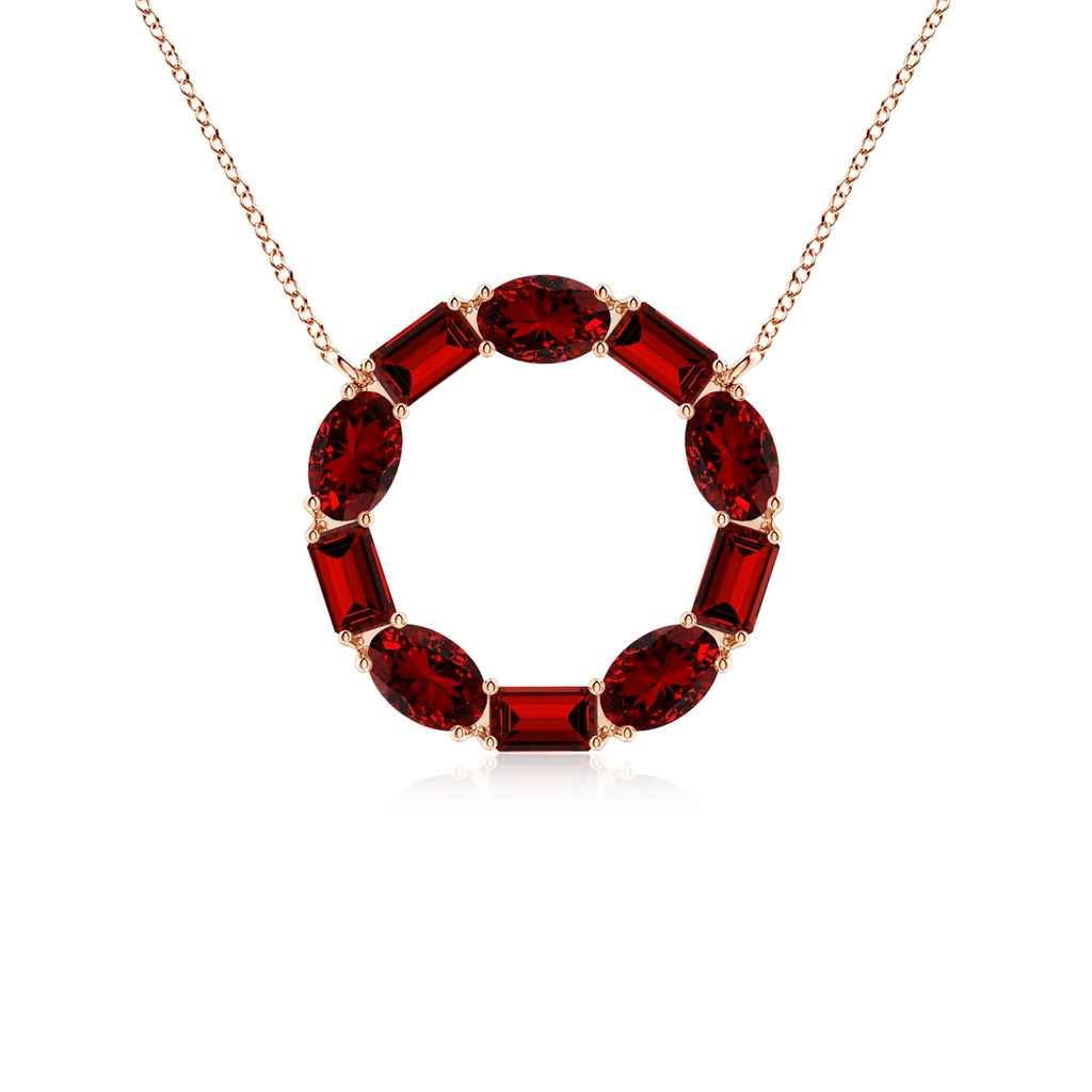 5x3mm Labgrown Lab-Grown Emerald-Cut and Oval Ruby Circle of Life Pendant in Rose Gold