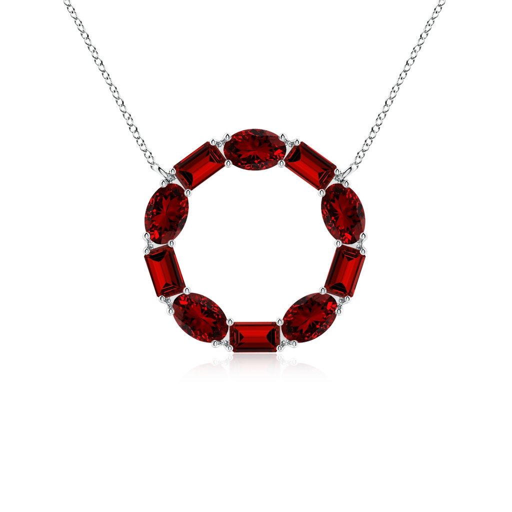 5x3mm Labgrown Lab-Grown Emerald-Cut and Oval Ruby Circle of Life Pendant in White Gold